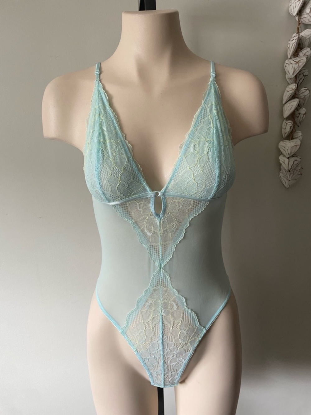 La Vie En Rose Blue Lace Teddy Cheeky One Piece Lingerie Bodysuit Size Small